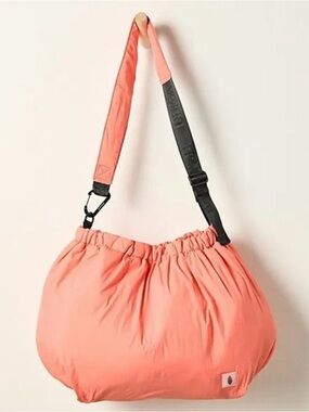 Free People Coral Pink Gathered Shoulder Bag with Black Strap